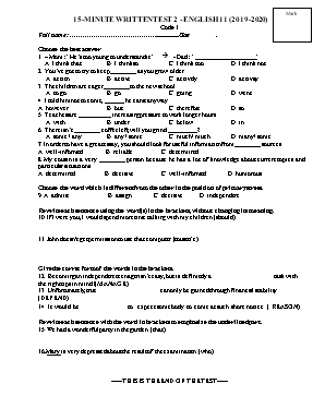 Bộ đề kiểm tra 15 phút số 2 môn Tiếng Anh Lớp 11 - Năm học 2019-2020